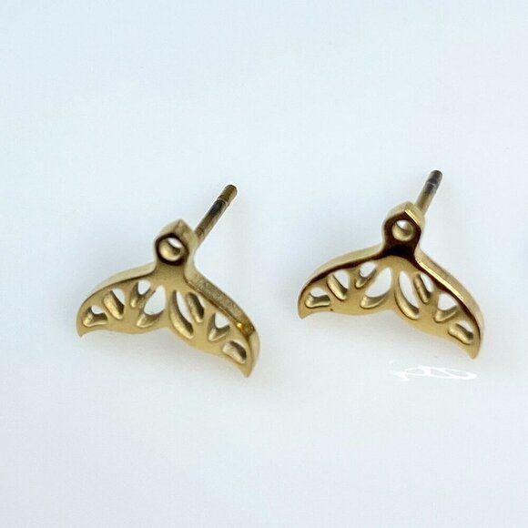 Tiny Whale Tail Stud Earrings Stainless - Picture 2 of 6